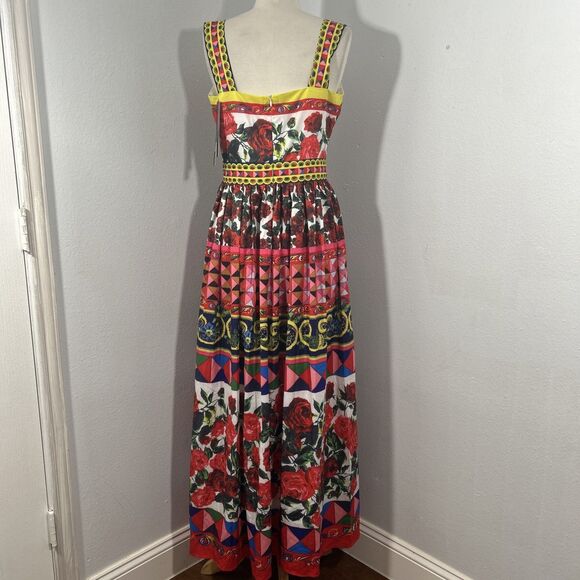 Lai Meng Five Cats Maxi‎ Dress Womens Large Red Abstract Beach Sleeveless - Picture 3 of 7